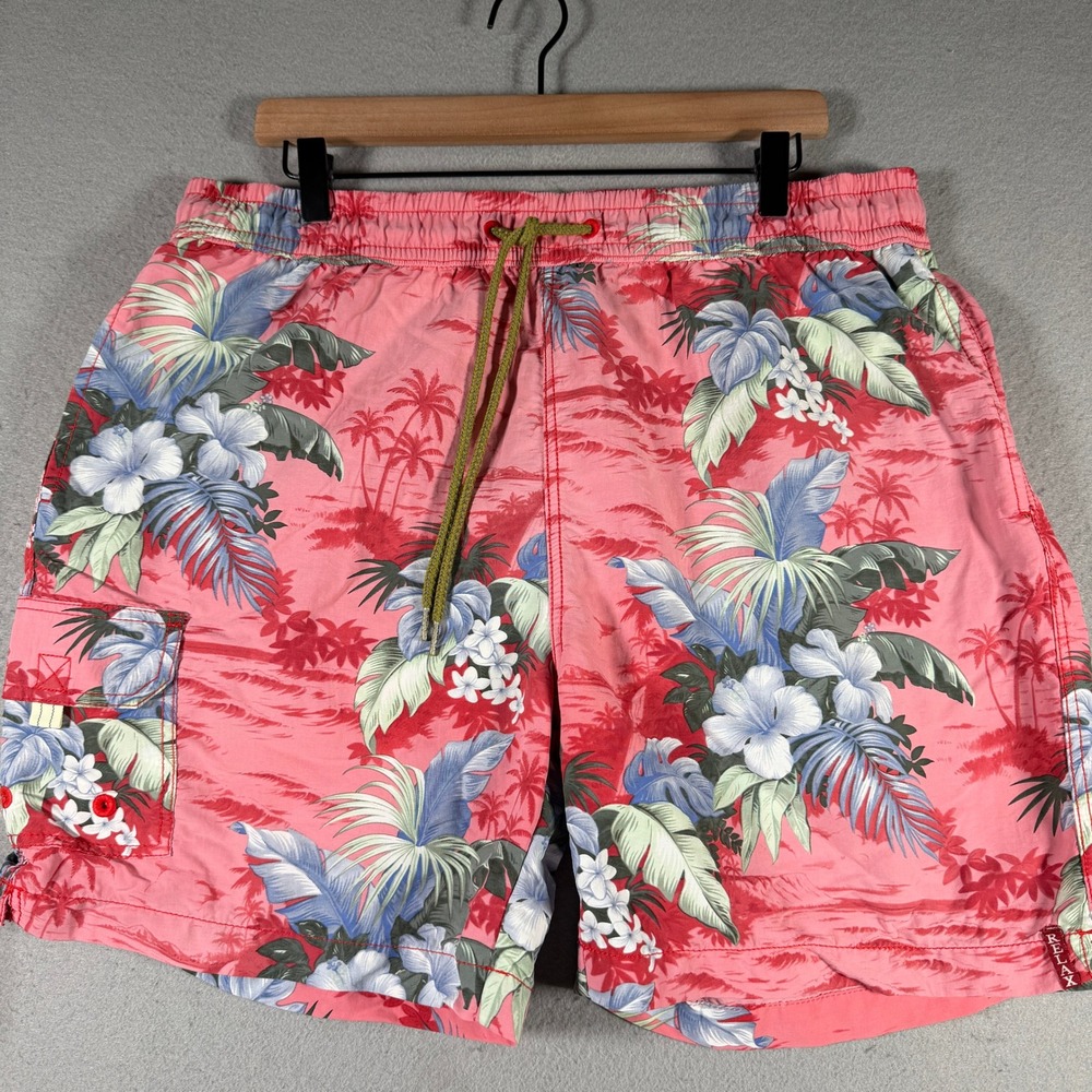 Tommy Bahama‎ Relax Mens Pink Tropical Floral Mesh Lined Swim Trunks Large 35x6